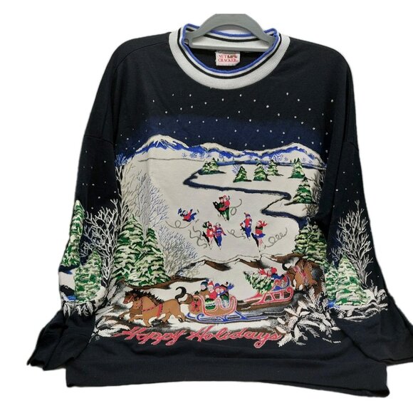 Nutcracker Ugly Christmas Sweater Sweatshirt Size Large Black 1992 READ - Picture 1 of 10